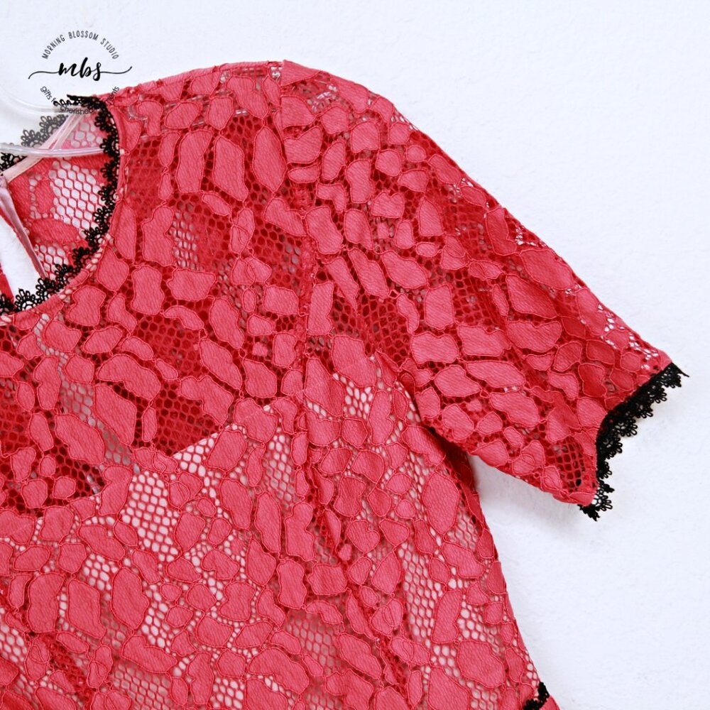 Alexis Lace Short Sleeve Cutout Lined Wide Leg Jumpsuit Raw Hems Pink Women XS - Picture 8 of 13